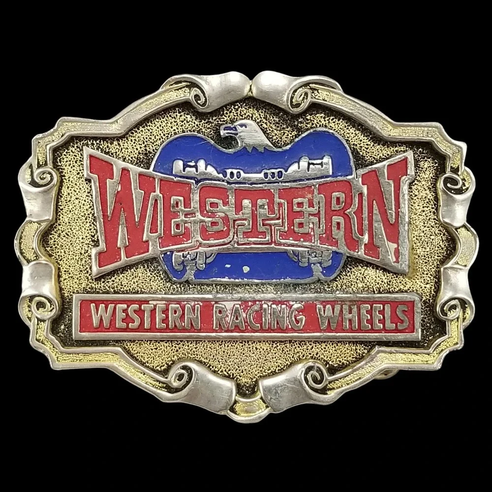 Vintage‎ Western Racing Wheels Belt Buckle Retro Car Racing Collectible Gift